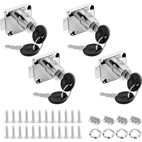 Furniture Locks with Key, 22mm Security Lock Stainless Steel Screw Lock for Drawers and Cabinets (Pack of 4) (1/5)