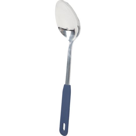 Cuillère de service en inox avec manche silicone, accrochable, passe au lave-vaisselle, facile à nettoyer, ustensile de cuisine durable pour hôtel (1/5)