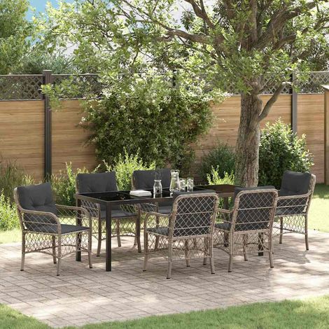 Garten Essgruppe mit Kissen 7 pcs Hellgrau Poly-Rattan