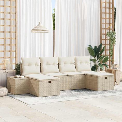 Gartensofa-set 6 Stk. Beige Poly-Rattan vidaXL (1/5)