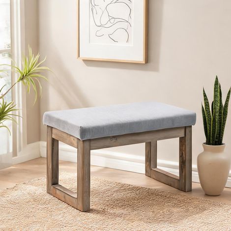 Pouf coloris gris en polyester Gummiholz 68 x 38 x 42 cm (1/5)