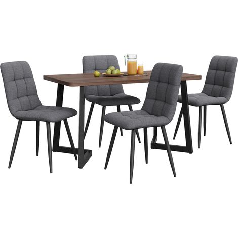 Ensemble repas 5 pièces avec table rectangulaire en MDF bois foncé et 4 chaises en tissu, pieds métal noir pour cuisine et salle à manger CHICFURN (1/5)