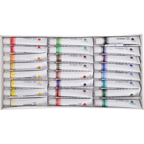 Lot de 24 tubes d'aquarelle 12ml professionnels en aluminium, avec pinceaux, fournitures artistiques scolaires (1/5)