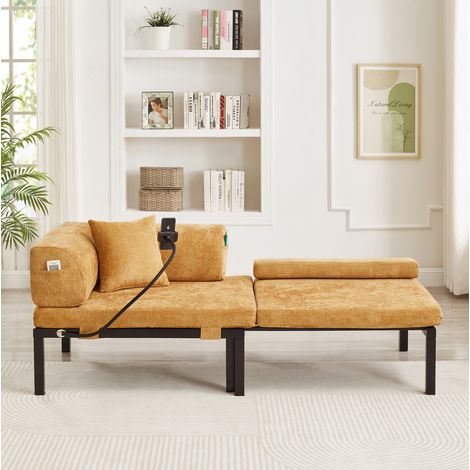 Sofá cama plegable individual, extraíble, de terciopelo amarillo (1/5)
