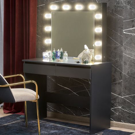 Coiffeuse noire avec tiroirs et éclairage led STARS (1/5)
