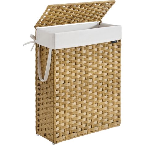 SONGMICS Panier de Rangement Fin, Corbeille Linge Sale 55 L avec Couvercle, Pliable, Sac en Tissu Amovibles et Poignées, pour Couvertures, Vêtements, Salon, Chambre, Buanderie, Jaune Canard (1/5)