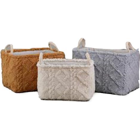 DKD Home Decor Set de basket polyester beige gris moutarde