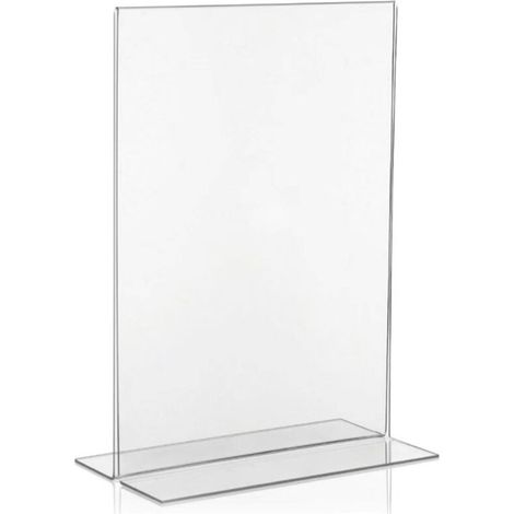 A4-Dokumentenhalter aus Acryl – Doppelseitiger, T-förmiger Thekenaufsteller, Befüllung von unten, extra breiter Sockel. Ideal für Speisekarten, Bilderrahmen, Büros, Schulen und Klassenzimmer (A4 – 5er (1/4)