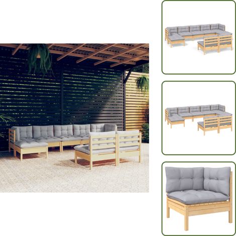 Cuscini per divano - vidaXL Set Divani da Giardino 9 pz con Cuscini Grigi Massello di Pino - Divano angolare