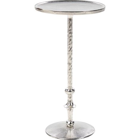 Mesa auxiliar de metal plateado 32 cm forma geométrica tablero tallado Meda (1/5)