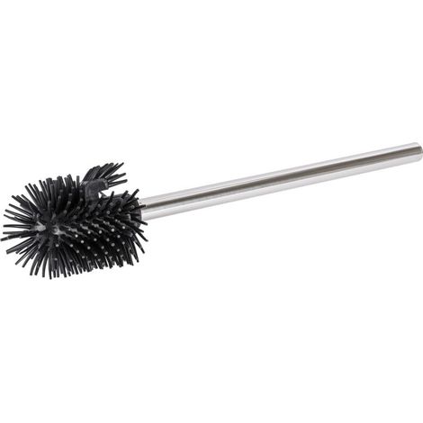 Brosse WC silicone double de rechange, Brosse WC noire avec manche en acier inox, Ø 7,5x35 cm, Noir - Brillant