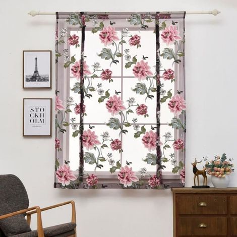 Voilage - ZGEER - 60x120cm - Synthétique - Transparent - Fleur de pivoine (1/4)