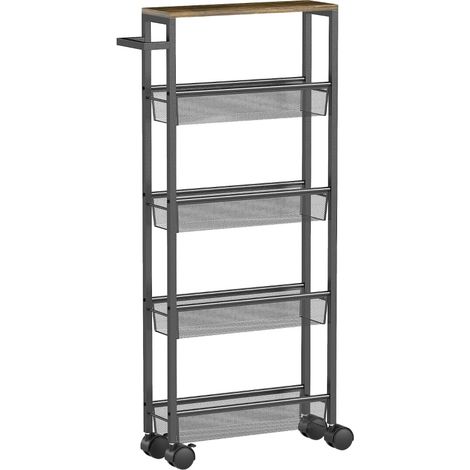 Desserte de cuisine étroite sur roulettes 5 niveaux avec plateau, rangement coulissant 47 x 13 x 96,5 cm noir pour cuisine salle de bain  CHICFURN (1/5)