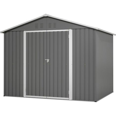 Abri jardin métal robuste gris 240,4x192,3x191cm porte charnières rangement outils et accessoires de jardin extérieur (1/5)