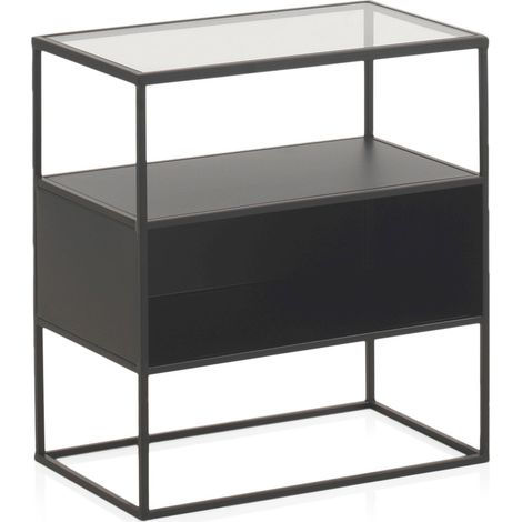 Table d'appoint métal noir et verre pour salon moderne - noir mat et verre transparent (1/4)