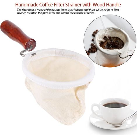 Filtre à café en flanelle fait main, réutilisable et lavable, avec manche en bois, adapté au café filtre, petite taille. (1/4)