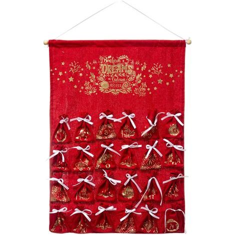Déco de Noël Calendrier de l'Avent en tissu Rouge avec 24 Pochons H 65 cm - Feeric Christmas (1/3)
