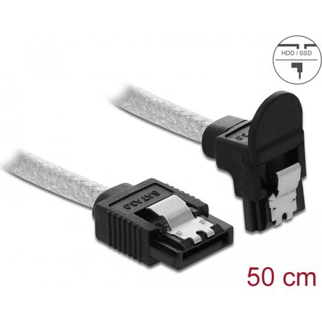 Delock Cable SATA 6 Gb/s recto hacia abajo en Ã¡ngulo de 50 cm transparente