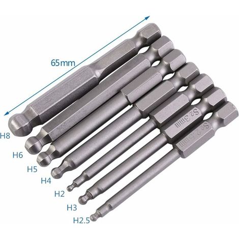 Green Mobility-Lot de 7 Embouts de Tournevis Hexagonaux à Extrémité Sphérique, Embouts Allen à Tête Sphérique Magnétique 2 Mm 2,5 Mm 3 Mm 4 Mm 5 Mm 6 Mm 8 Mm Tige Hexagonale 1/4&34 Longueur 65 Mm
