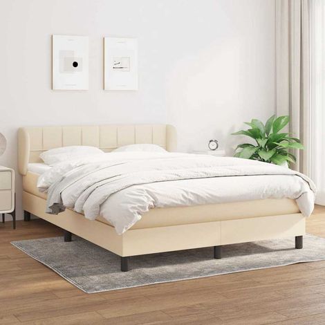 Sommier à lattes de lit avec matelas Crème 140x190 cm Tissu (1/5)