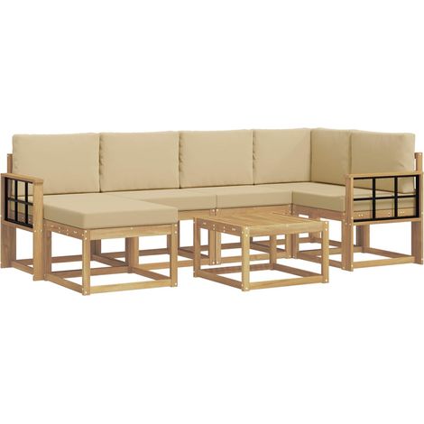 Conjunto de sofás de exterior con cojín 7 pcs y Beige vidaXL
