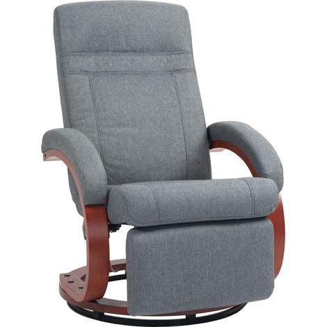 Sillón de relajación Sillón para TV con función reclinable, reposabrazos de madera, sillón giratorio reclinable para TV con respaldo ajustable, sillón reclinable, tela, gris