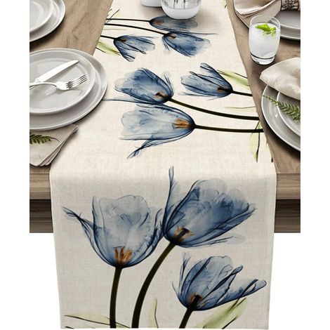 chemin De Table Dcoratif D't 33 X 180cm (peinture L'encre De Tulipes), Chemin De Table En Toile De Jute Dcor Pour Mariage T Automne Festif Dcorat (1/4)