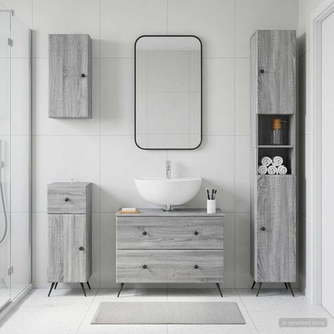 vidaXL 4 Piece Bathroom Cabinet Set BREDA Grey Sonoma Engineered Wood (1/5)