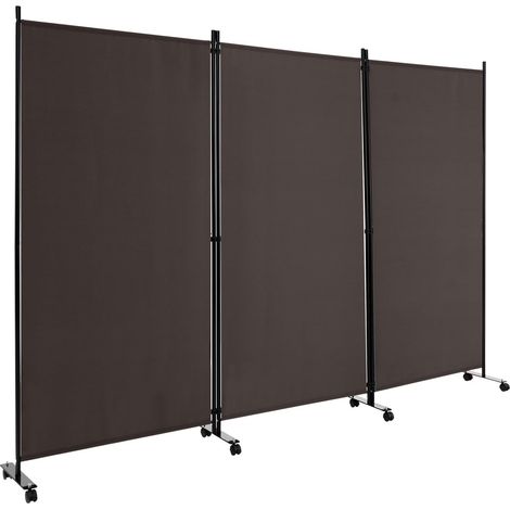 COSTWAY Paravento da Interno in Metallo, Separé Divisorio Interno Pieghevole con Piedini Stabili, Pannelli Divisori per Interni per Casa e Ufficio (Marrone, 262 x 180 cm (3 Pannelli con ruote)) (1/5)