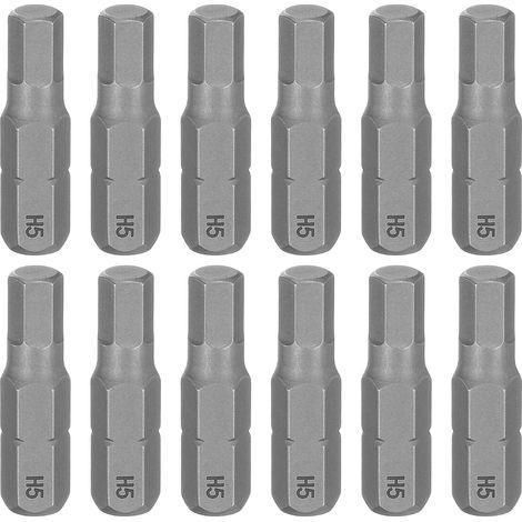 12pcs Embout de tournevis hexagonal H5 1/4" 25mm/1" Acier S2 (1/5)