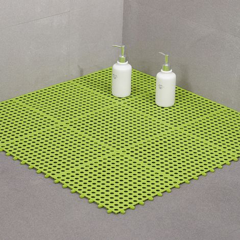 Alfombrilla de baño antideslizante de TPE de 30 x 30 cm – Alfombrilla de ducha modular y cómoda con diseño de mosaico para baño, cocina y uso doméstico – 1 alfombrilla verde