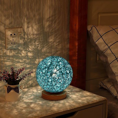 Lampe de table créative en forme de boule en rotin - Lampe de table à intensité variable - Veilleuse romantique pour la chambre à coucher, le lit, la table de chevet---bleu (1/3)