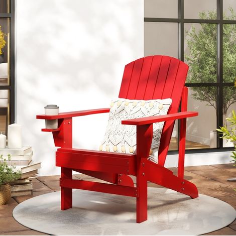 Chaise Adirondack 72/94/93 cm rouge en bois avec porte-gobelet (1/3)