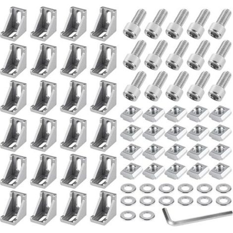 Kit de fixation pour cornières en aluminium (24 pièces, connecteurs d'angle 40x40 mm), équerres, supports muraux, grille d'angle à 90° pour profilés de support, imprimantes 3D, fraiseuses CNC, projets (1/5)
