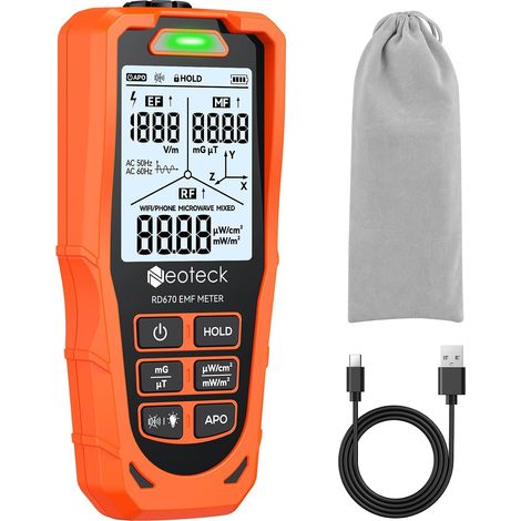 3-in-1-EMF-Detektor – Messgerät für elektromagnetische Wellen zur Erkennung von elektrischen und magnetischen Feldern sowie HF-Strahlung – Dreifarbiger Alarm, wiederaufladbar, Typ-C-Anschluss, für Zuh (1/5)