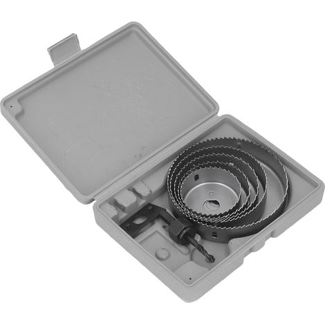 Kit de scie cloche pour le travail du bois, avec outils de coupe en dents de scie pour le perçage du métal, du plastique et du bois (diamètres : 64 mm, 76 mm, 89 mm, 102 mm et 127 mm).