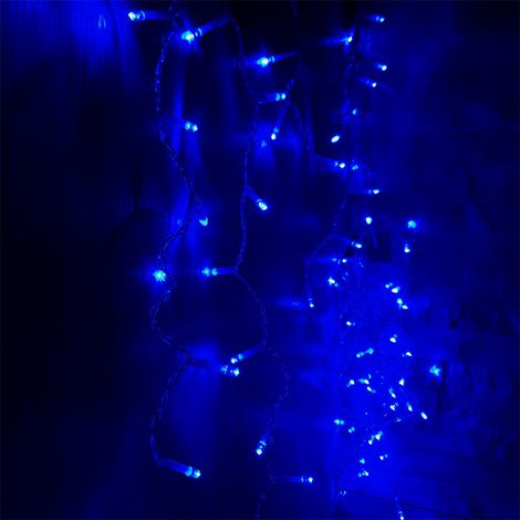 Rideau lumineux 120LED IP44 2M 8 modes - câble transparent - Bleu - SILUMEN (1/5)