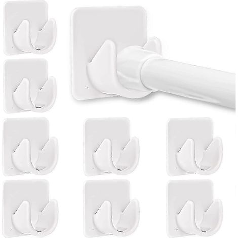 Support de tringle à rideaux adhésif pour salle de bain (8 pièces), 2 en 1, sans perçage, support télescopique blanc, crochet mural
