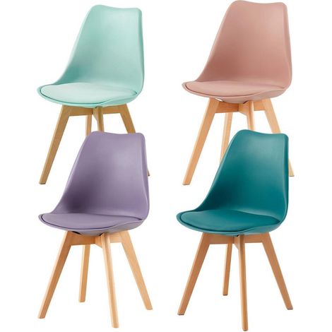 4er Set Esszimmerstühle Skandinavisch Retro mit PU-Leder Sitzkissen und Holzbeinen (1/5)