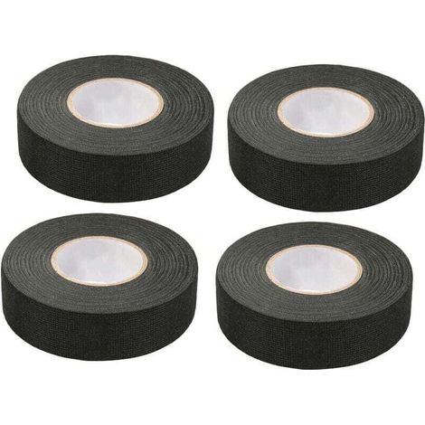4 Pièces Noir Ruban Adhésif Auto (1.5 cm x 15 m) - Ruban Chiffon de Voiture, Ruban Adhesif Haute Temperature, Scotch Noir Resistant, Scotch Tissu, Bande de Harnais de Câblage de Voiture (1/4)