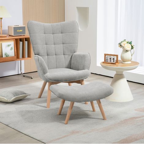 fauteuil à oreilles 72 x 80 x 101 cm gris – avec pouf (1/5)