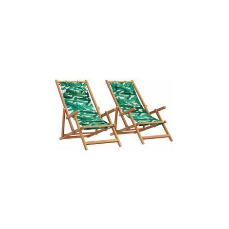 Chaises de plage pliantes lot de 2 tissu et bois massif (1/5)