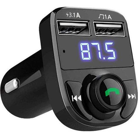 Autoradio CarX8 con trasmettitore FM e Bluetooth - Chiamate in vivavoce  Streaming musicale, riproduzione musicale da scheda microSD e USB, doppio caricabatterie rapido USB da 3,4 A, compatibile con t