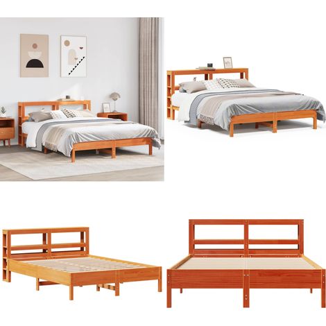 Estructura de cama sin colchón madera maciza marrón 135x190 cm - Estructura de cama - Madera maciza