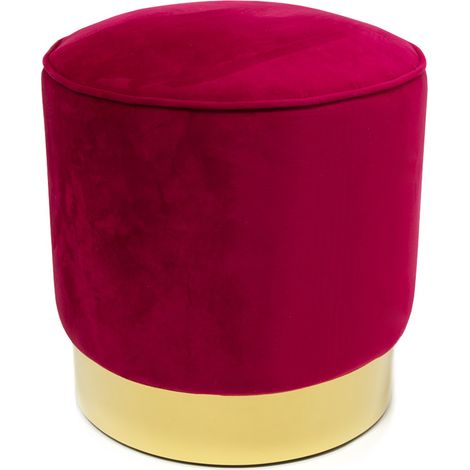 Pouf Sgabello Poggiapiedi Velluto Base Dorata Rotondo moderno Living Bordeaux (1/4)