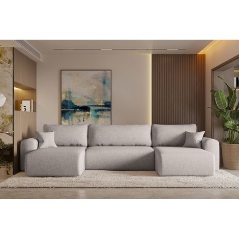 Ecksofa mit schlaffunktion und bettkasten, Sofa U-form, Couch U-form CAPRI Neve Perle (1/4)
