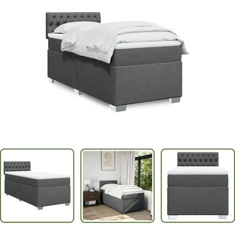 vidaXL Surmatelas - Sommier à lattes de lit avec matelas Gris foncé 90x200 cm Tissu (1/5)