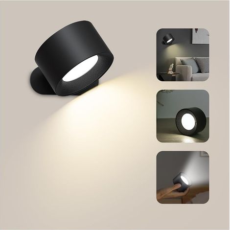 Applique Murale Interieur, Lampe Murale Touch LED avec Port de Charge USB Contrôle Tactile, 3 Niveaux de Luminosité 3 Températures Rotatifs 360° Lampe de Chevet pour Chambre à Coucher 1 Pièce (Noir) (1/5)