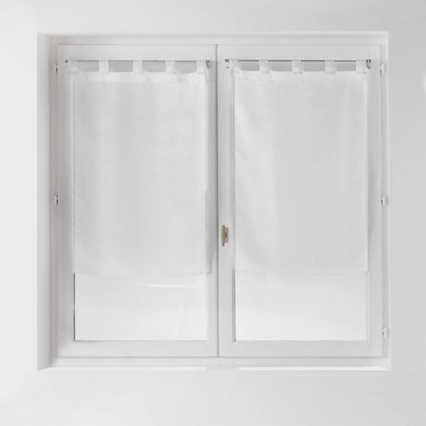 1 Paar Voile-Gardinen mit Schlaufenaufhängung, 60 x 120 cm, weiß, mit abgeschnittenen Fäden, für Fenster (1/5)