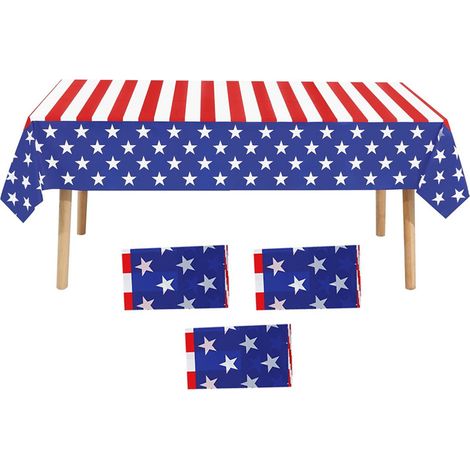 Nappe Jetable Motif Étoilé Bleu Blanc Rouge - 137 x 274 cm - Pour Fête En Extérieur Pique-Nique Célébration Familiale - Lot De 3 (1/5)
